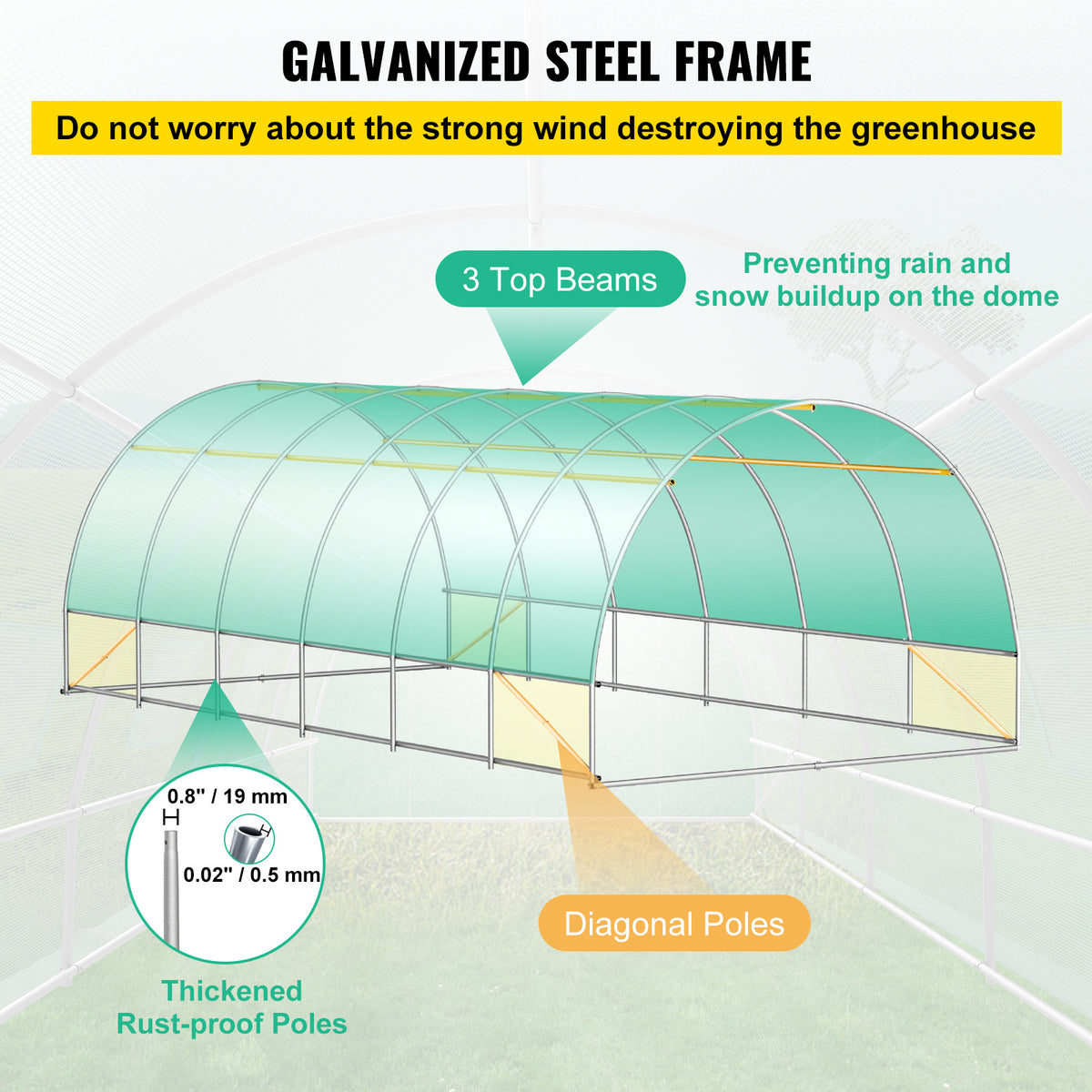 Walk-In Tunnel Greenhouse 20x10x7 ft with Zippered Doors and Roll-Up Windows