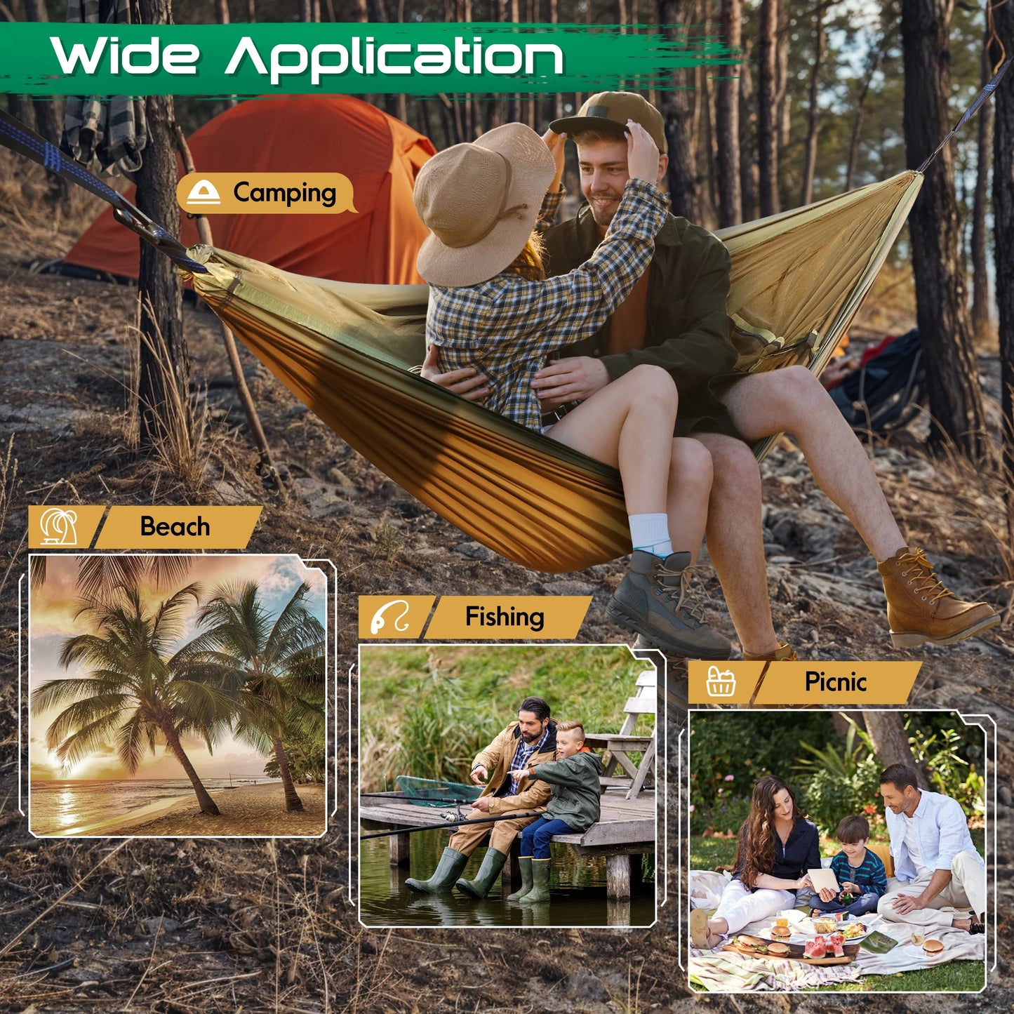 Camping Hammock, 4 in 1 Portable Hammock Tent, 2 Person Pop-Up Hammock with Mosquito Net & Sunshade Cloth & Tree Straps, 550Lbs Max Load Heavy Duty Tree Hammock for Outdoor Camping