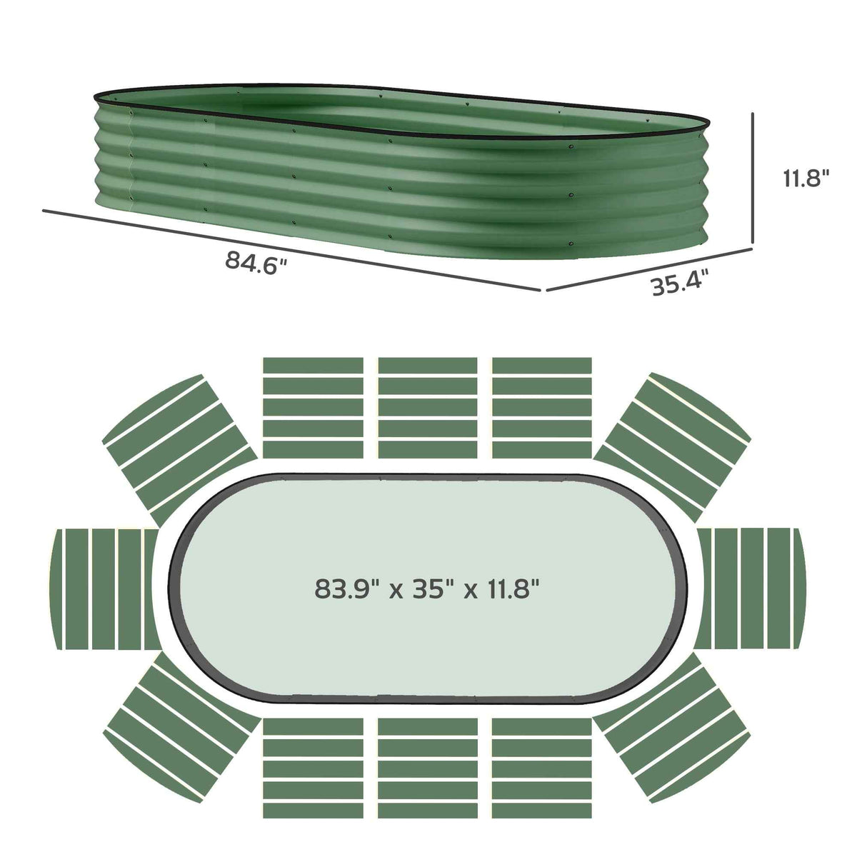 2-Piece Galvanized Raised Garden Bed Set, 7 x 3 Ft, Green