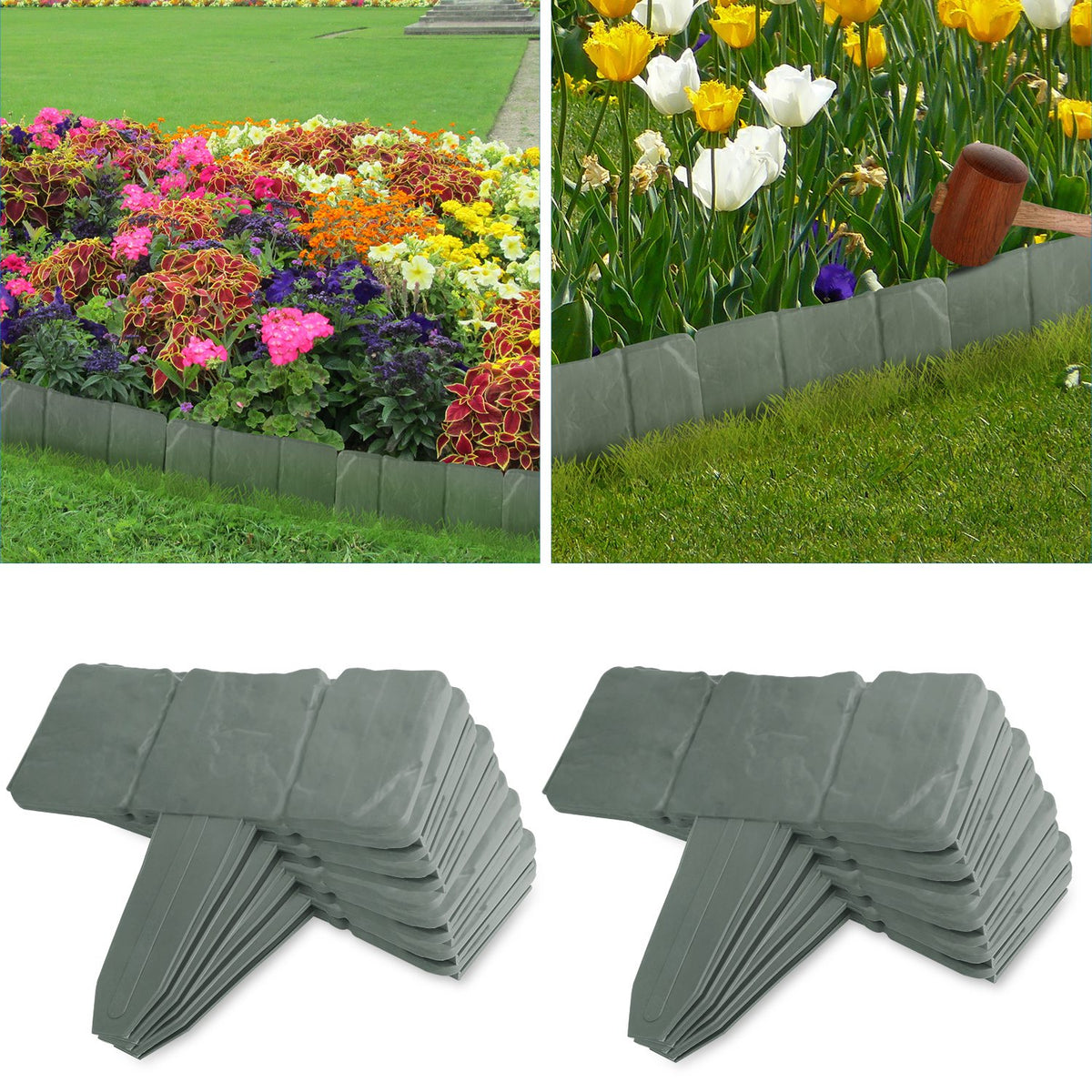 Cobblestone Lawn Edging Border, 20-Piece Set, 16 ft