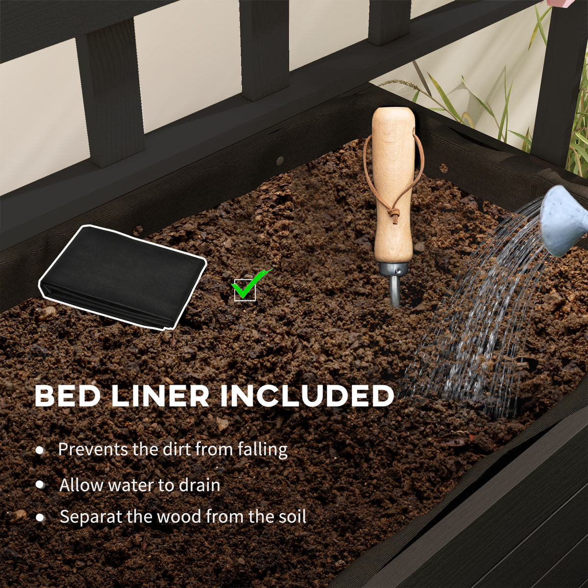 Raised Garden Bed with Trellis & Wheels, 34.6 in Wood