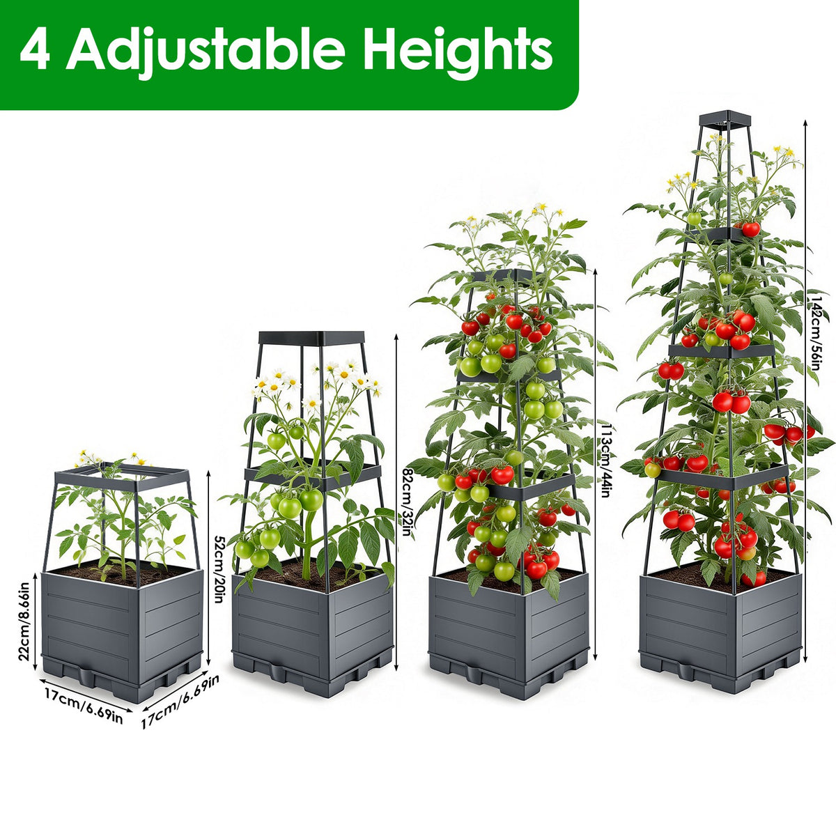 Self-Watering Planter Box with Adjustable Trellis - 56" (2-Pack)