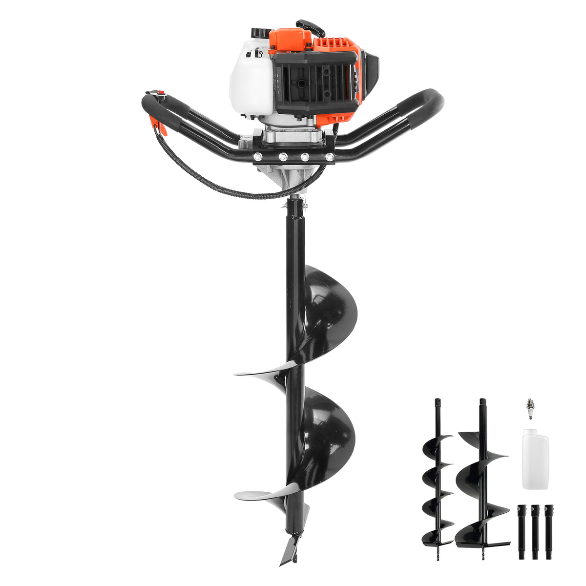 52cc 2-Stroke Gas Powered Earth Auger with Two Bit Sizes and Extension Rods for Post Holes