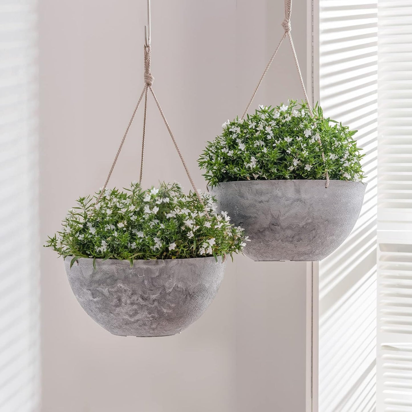 Hanging Planter Flower Plant Pots - 10 Inch Indoor Outdoor Balcony Patio Hanging Basket Set of 2, Marble Pattern