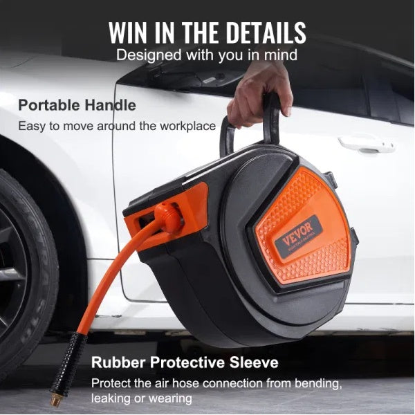VEVOR 50ft Retractable Air Hose Reel with Auto Rewind - 300 PSI Hybrid Polymer