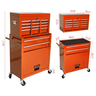8-Drawer Rolling Tool Chest with Lockable Top Box, 4 Colors