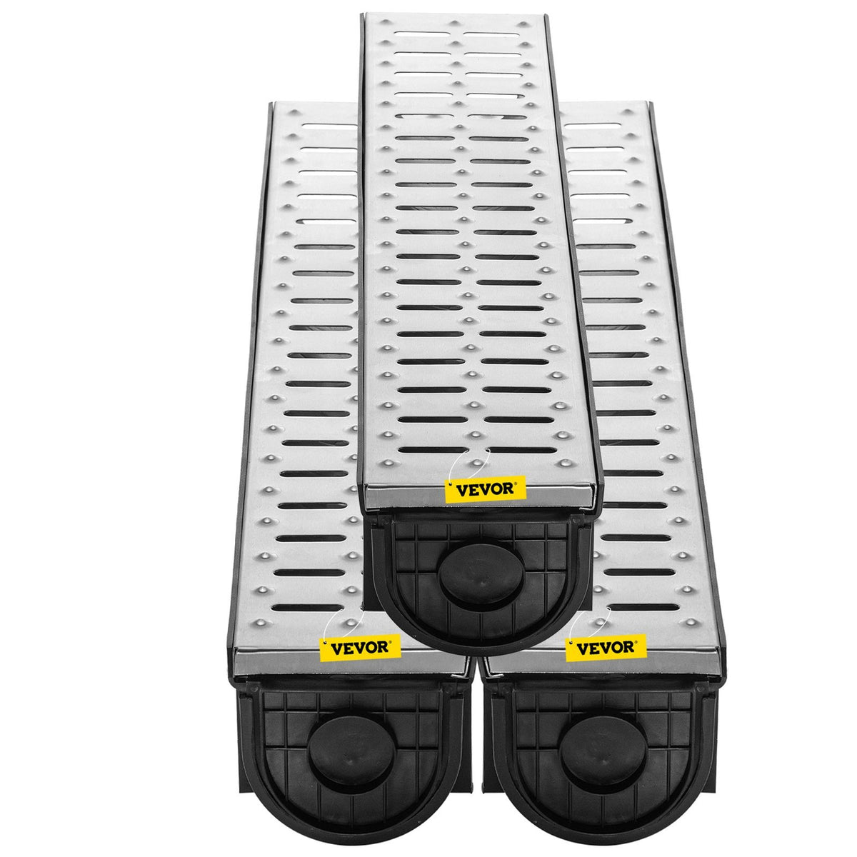 Trench Drain System 3-Pack 39-Inch Channel Drain with Metal Grate