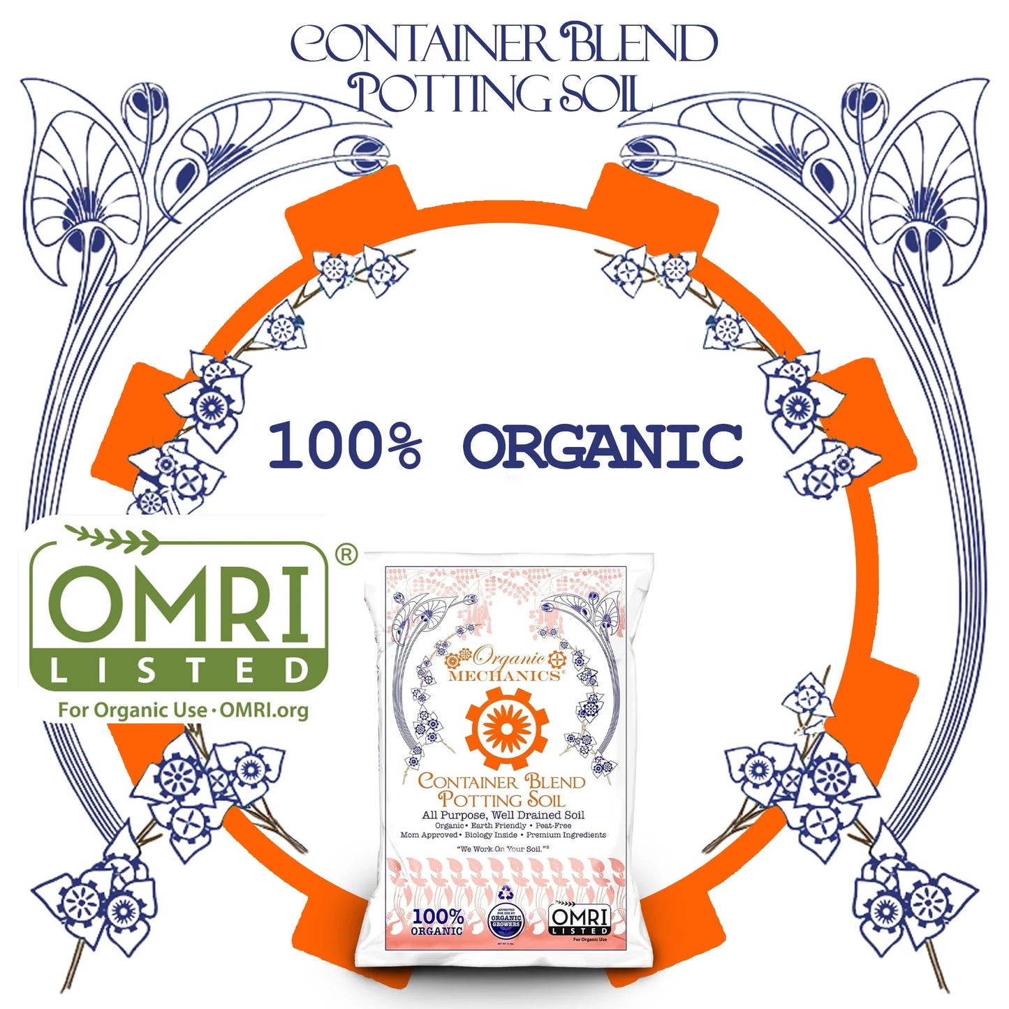 Container Blend Potting Soil, 2 Cu Ft - All-Purpose, Peat-Free, Well-Drained Blend with Compost, Rice Hulls, and Worm Castings for Growing Annuals, Perennials, Woody Plants