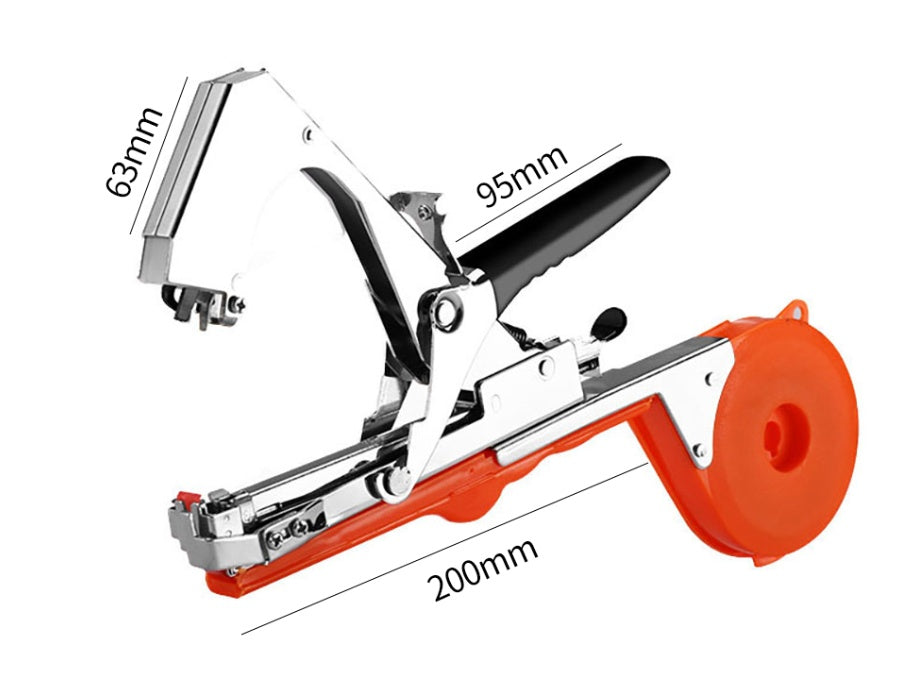 Staple gun with measurements on a white background