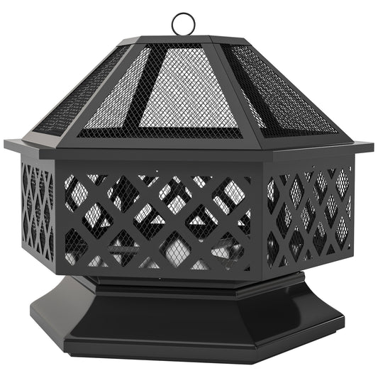 28" Hexagon Fire Pit with Grill β Wood Burning Outdoor Fireplace