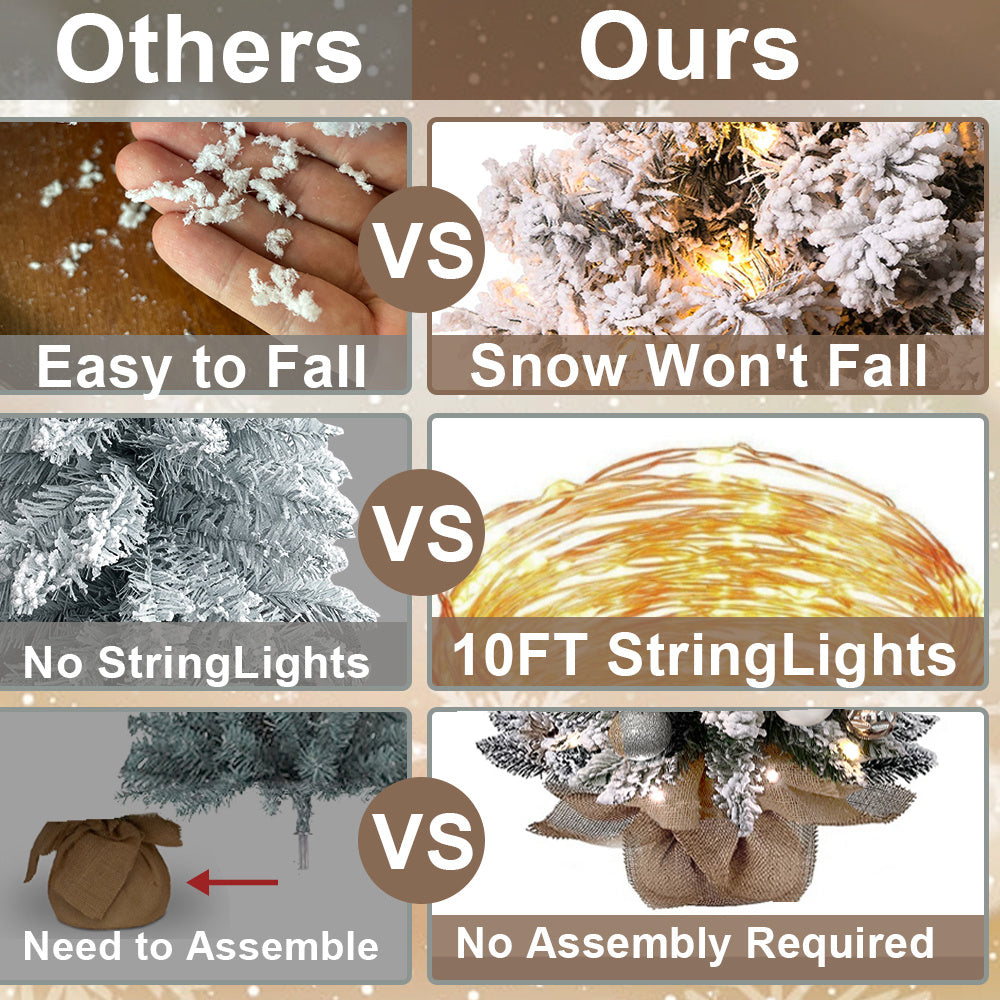 2ft Silver Flocked Mini Christmas Tree with LED Lights & Ornaments