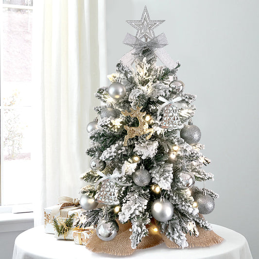 2ft Silver Flocked Mini Christmas Tree with LED Lights & Ornaments