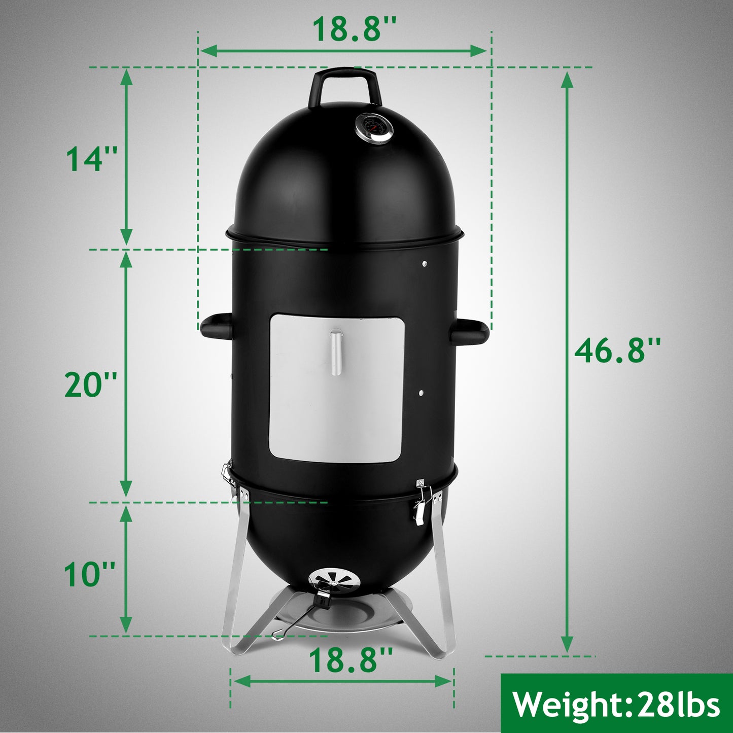 3-Layer Vertical Charcoal Smoker with Thermometer - 18.8" Heavy Duty BBQ