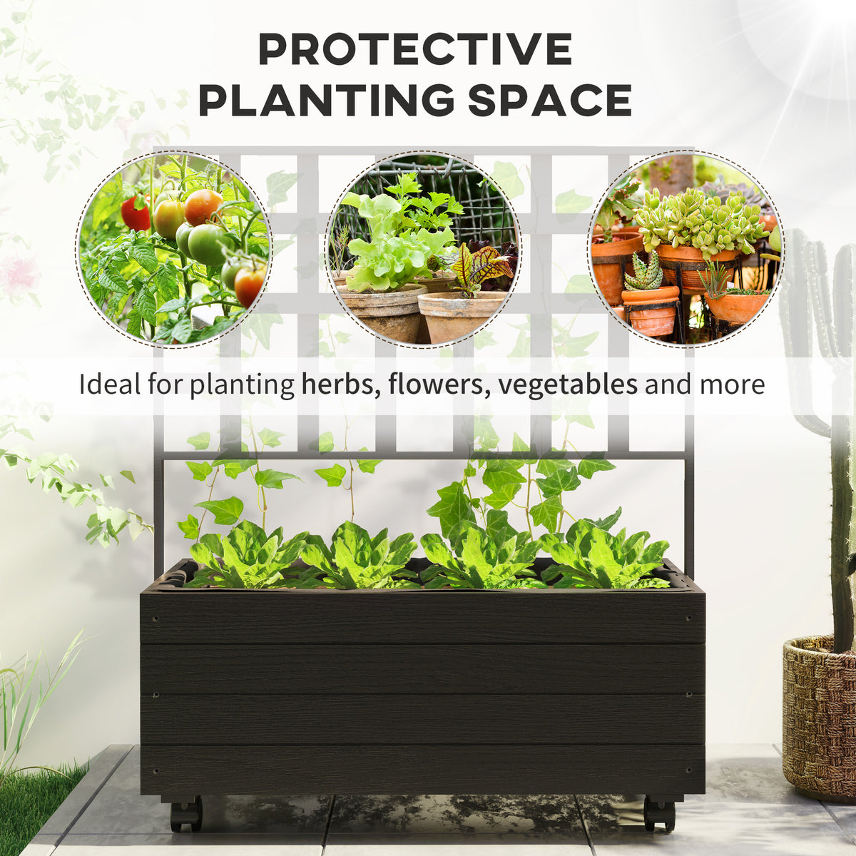 Raised Garden Bed with Trellis & Wheels, 34.6 in Wood