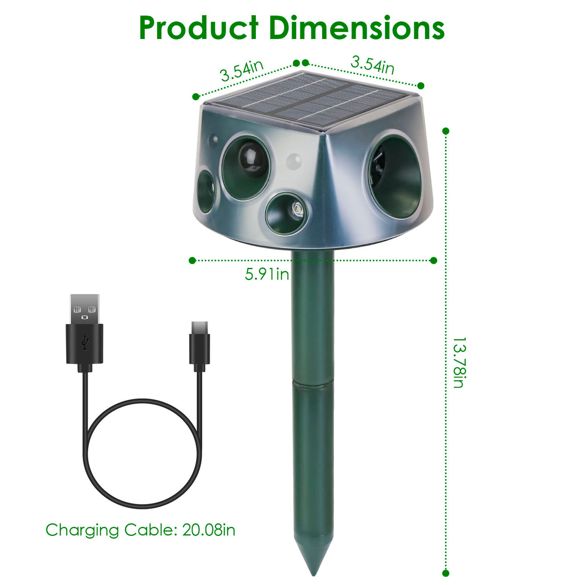 Solar Ultrasonic Animal Repeller - Motion-Activated Pest Deterrent Stake