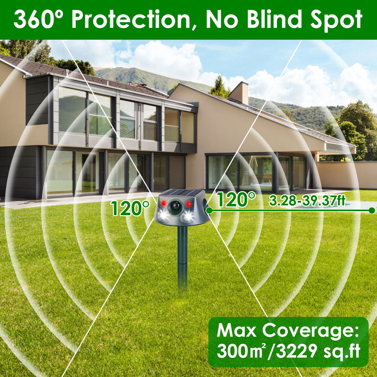 Solar Ultrasonic Animal Repeller - Motion-Activated Pest Deterrent Stake