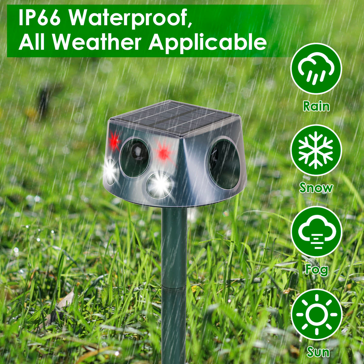 Solar Ultrasonic Animal Repeller - Motion-Activated Pest Deterrent Stake