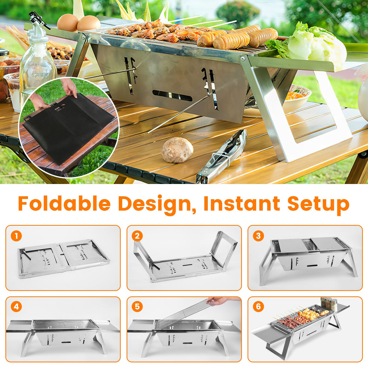3-in-1 Foldable Charcoal Grill - Portable BBQ, Fire Pit & Slow Cooker