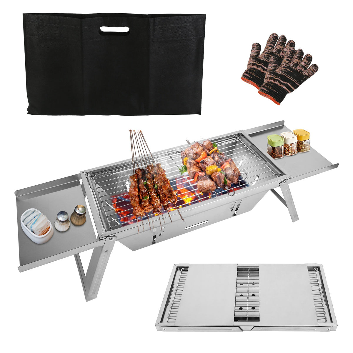 3-in-1 Foldable Charcoal Grill - Portable BBQ, Fire Pit & Slow Cooker