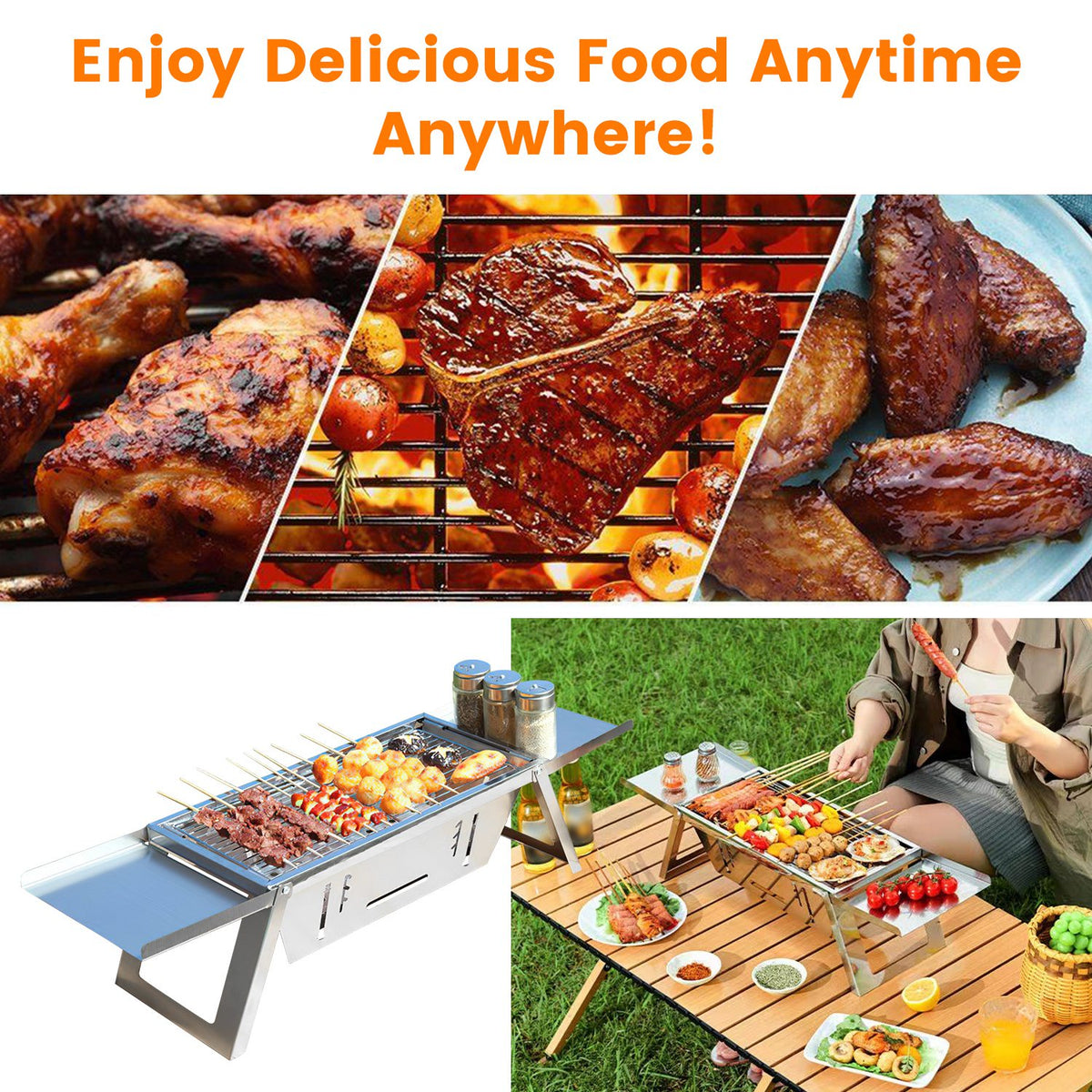 3-in-1 Foldable Charcoal Grill - Portable BBQ, Fire Pit & Slow Cooker