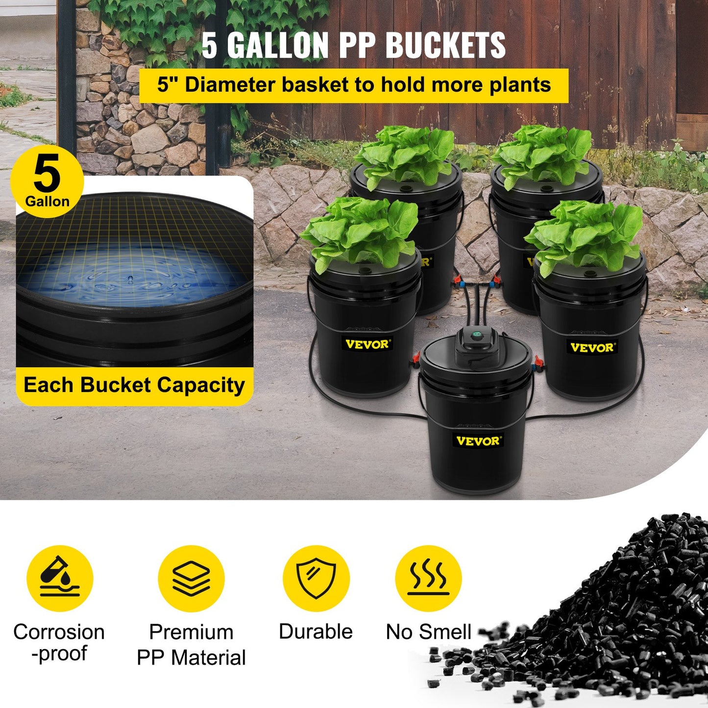 VEVOR DWC Hydroponic System – 5 Gallon 5-Bucket Deep Water Culture Kit