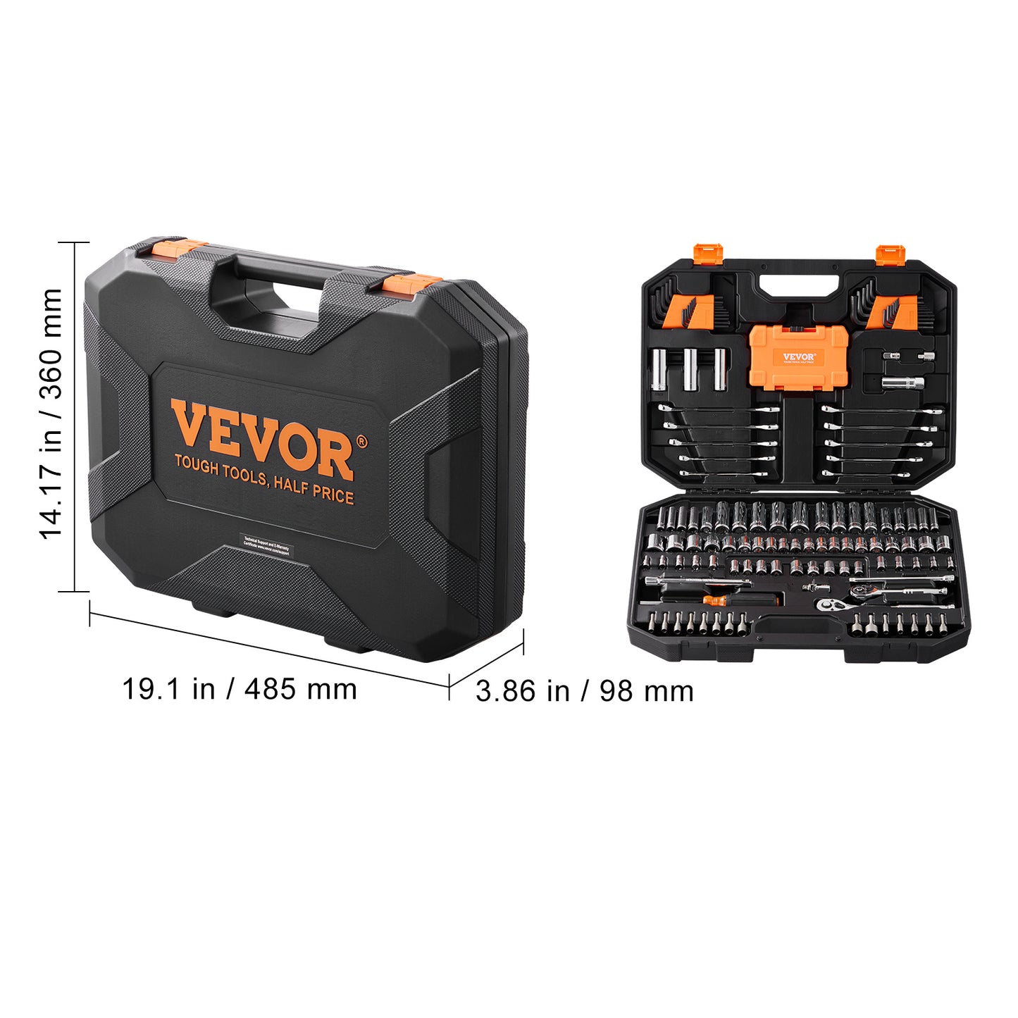 VEVOR 145-Piece Mechanics Tool Set – SAE & Metric Socket Set with Storage Case