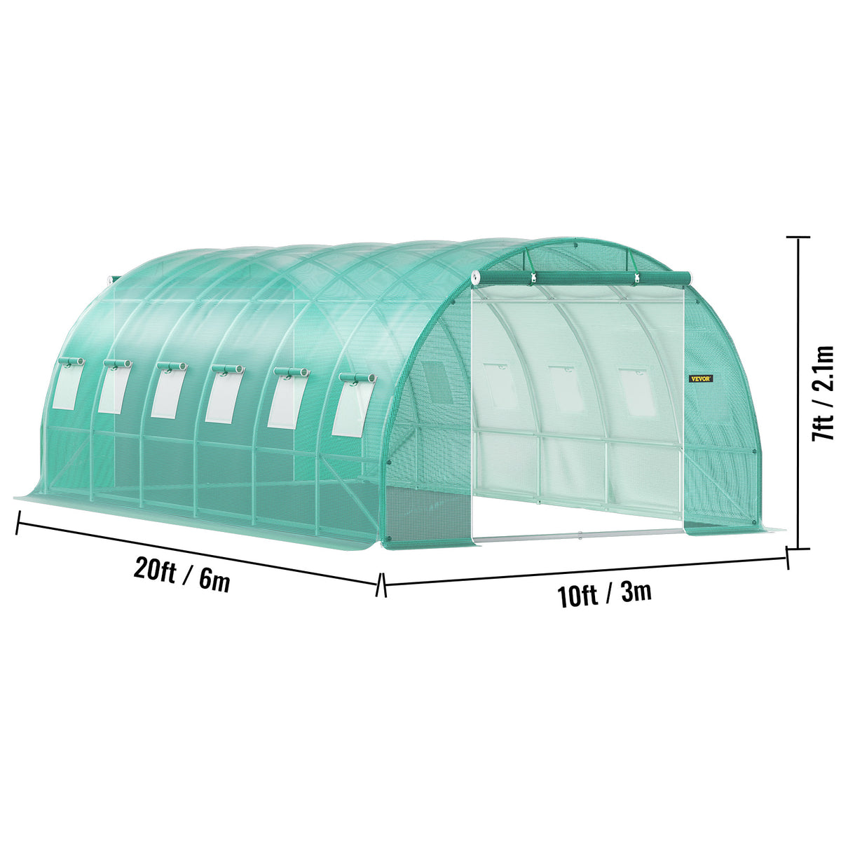 Walk-In Tunnel Greenhouse 20x10x7 ft with Zippered Doors and Roll-Up Windows