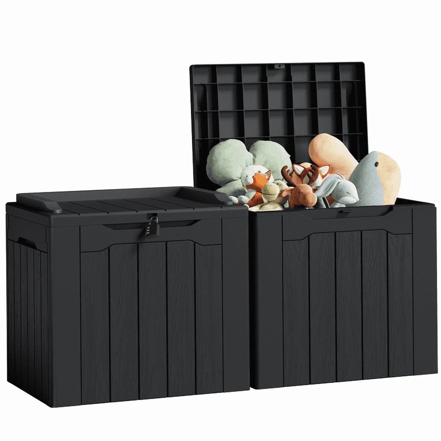 31 Gallon Outdoor Deck Box in Resin with Seat, Black