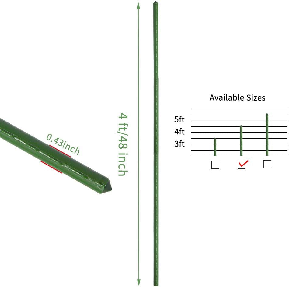Sturdy Metal Garden Stakes 4 Ft Plastic Coated Steel Tube Plant Sticks for Tomato,Cucumber,Bean,Tree,Pack of 50