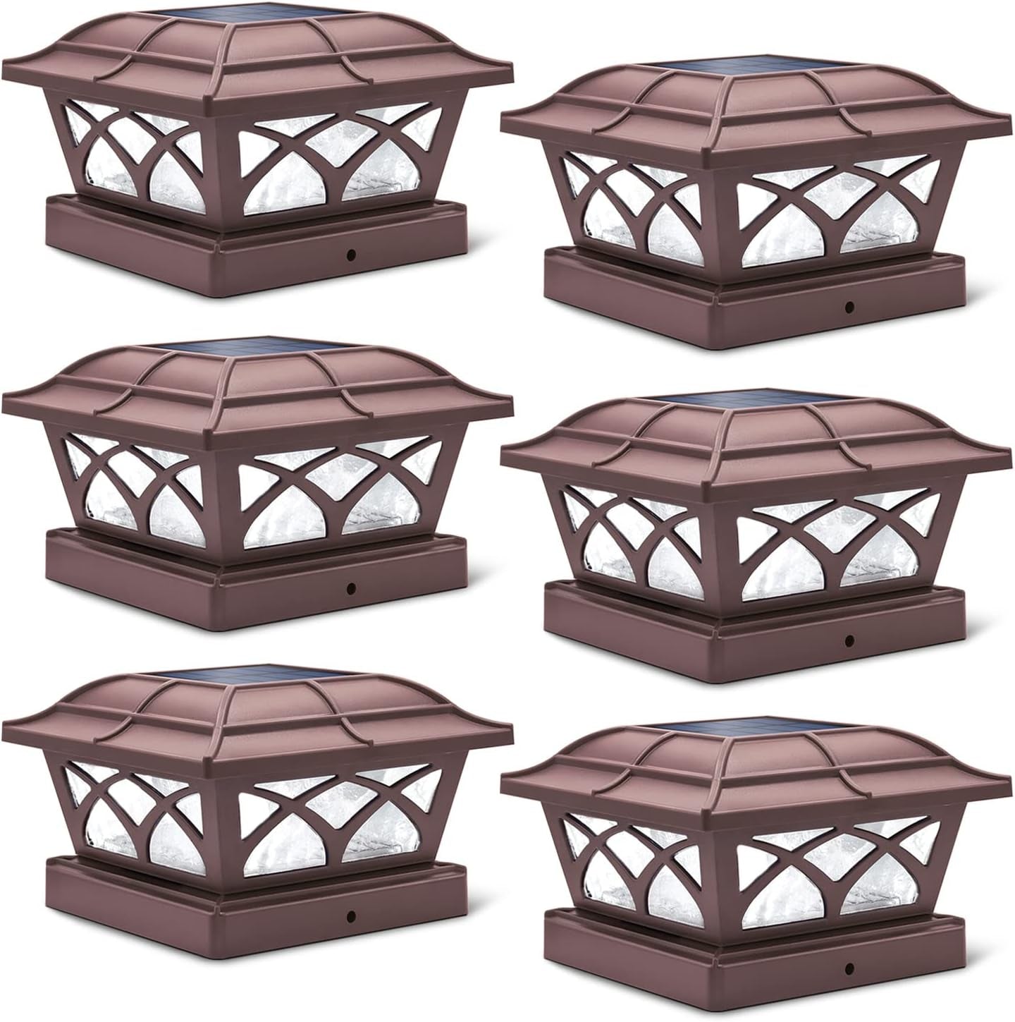 Solar Post Cap Lights Outdoor Glass 2 Modes 8 Leds for 4X4 5X5 6X6 Posts Deck Fence Patio Decoration Warm White/Cool White Lighting Black (2 Pack)