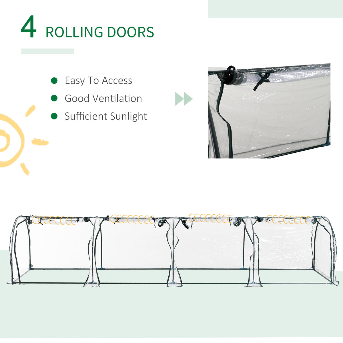 13 ft Tunnel Greenhouse with Zippered Doors and UV-Resistant PVC Cover
