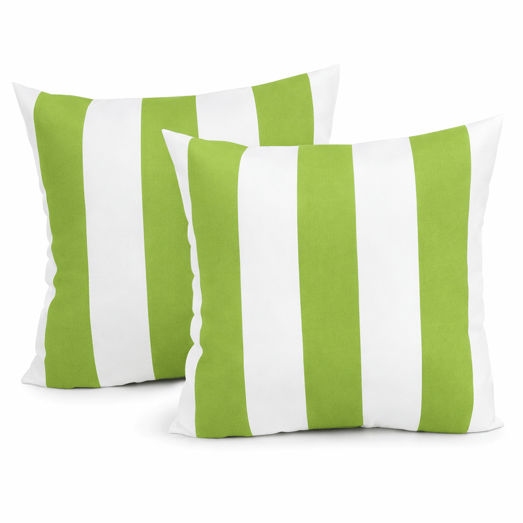 18x18 in. Waterproof Outdoor Throw Pillows for Patio, Porch, and Poolside Seating, Wide Stripe, Set of 2, Green or Yellow - Rooted Supplies