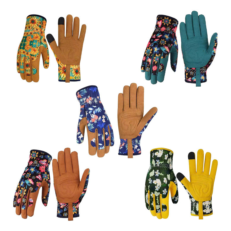 Floral Gardening Gloves with Microfiber Grip, One Size