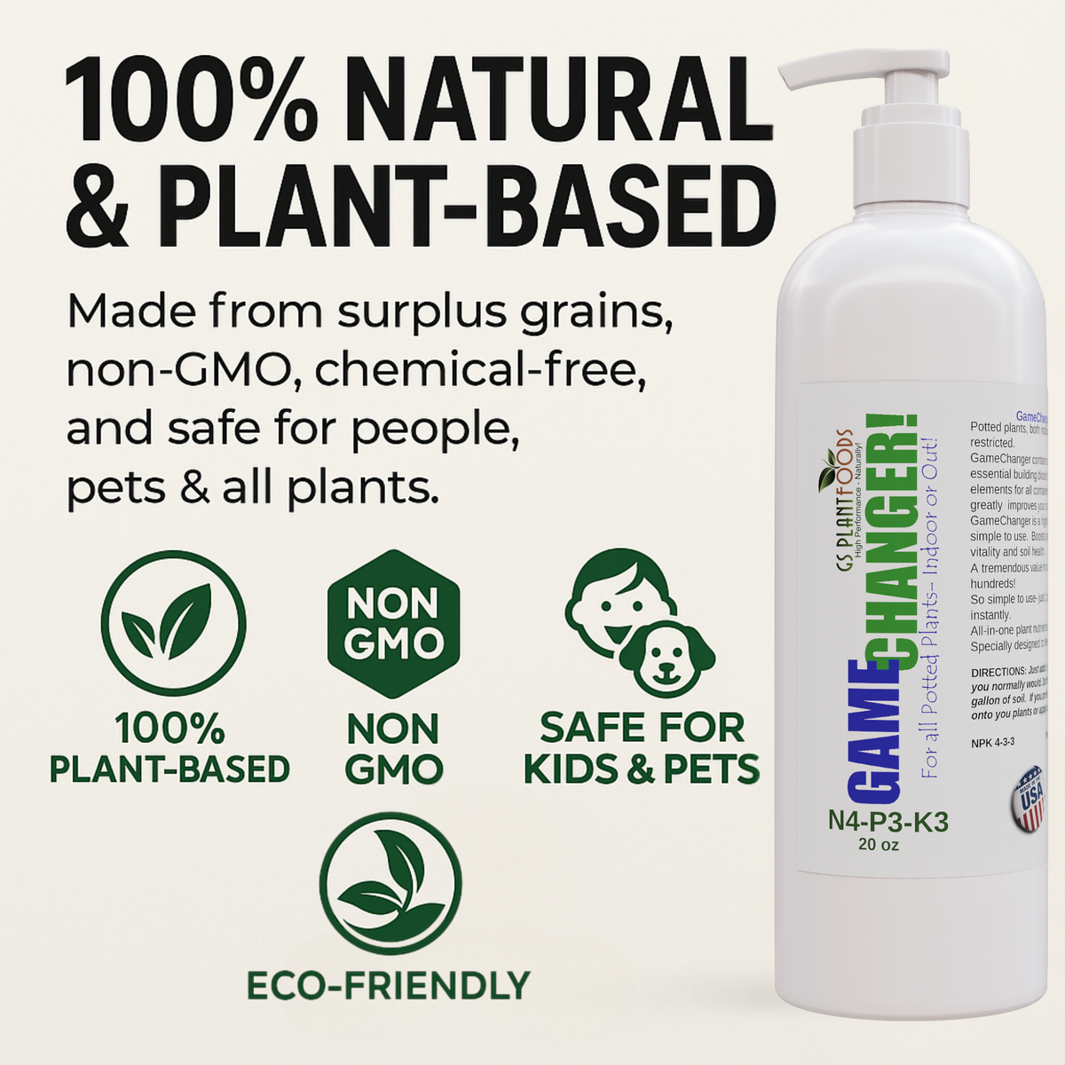 Plant-Based Houseplant Fertilizer 4-3-3, 20 oz Pump Bottle