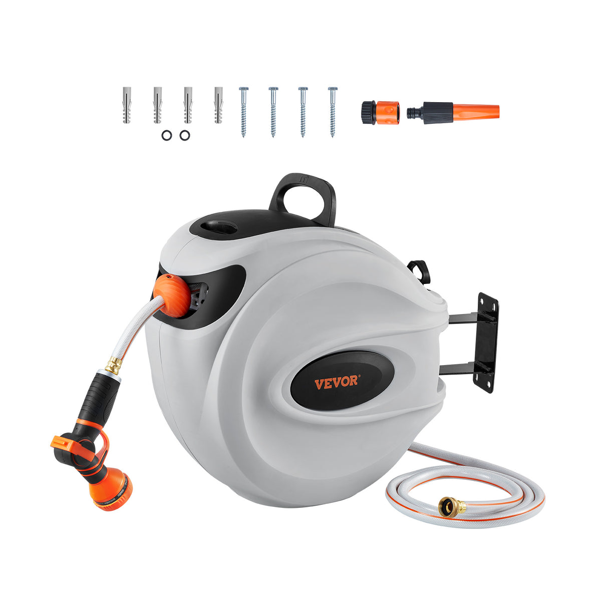 Retractable Hose Reel 100ft Auto Rewind Wall Mount with Nozzle