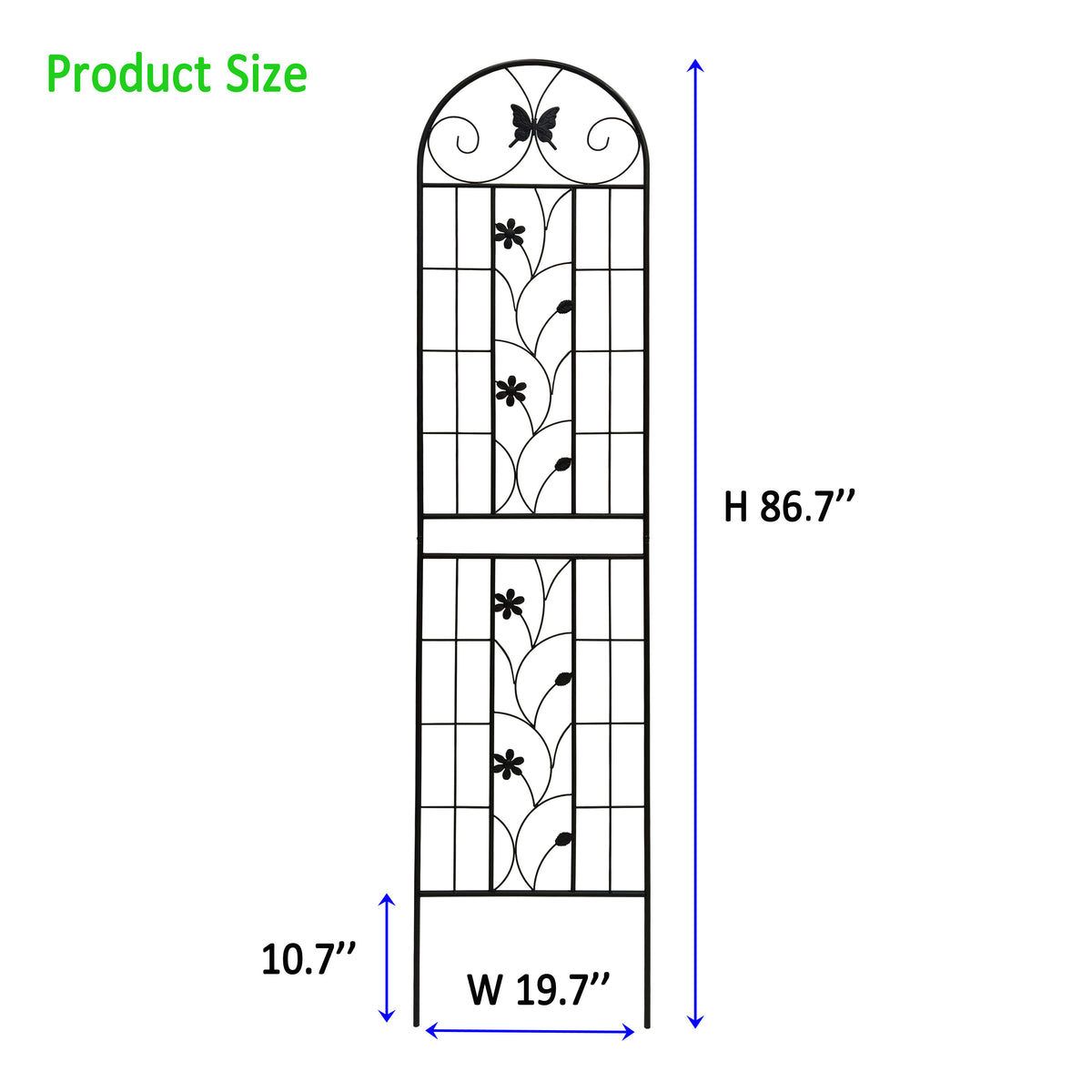 86.7 in. Garden Trellis Set of 4 – Galvanized Iron, Butterfly & Floral Motif, Black - Rooted Supplies