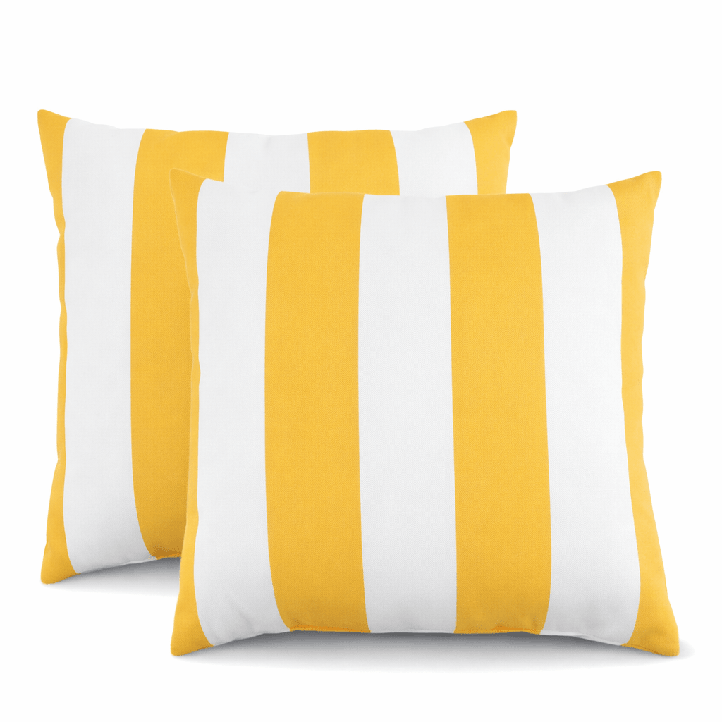 18x18 in. Waterproof Outdoor Throw Pillows for Patio, Porch, and Poolside Seating, Wide Stripe, Set of 2, Green or Yellow - Rooted Supplies