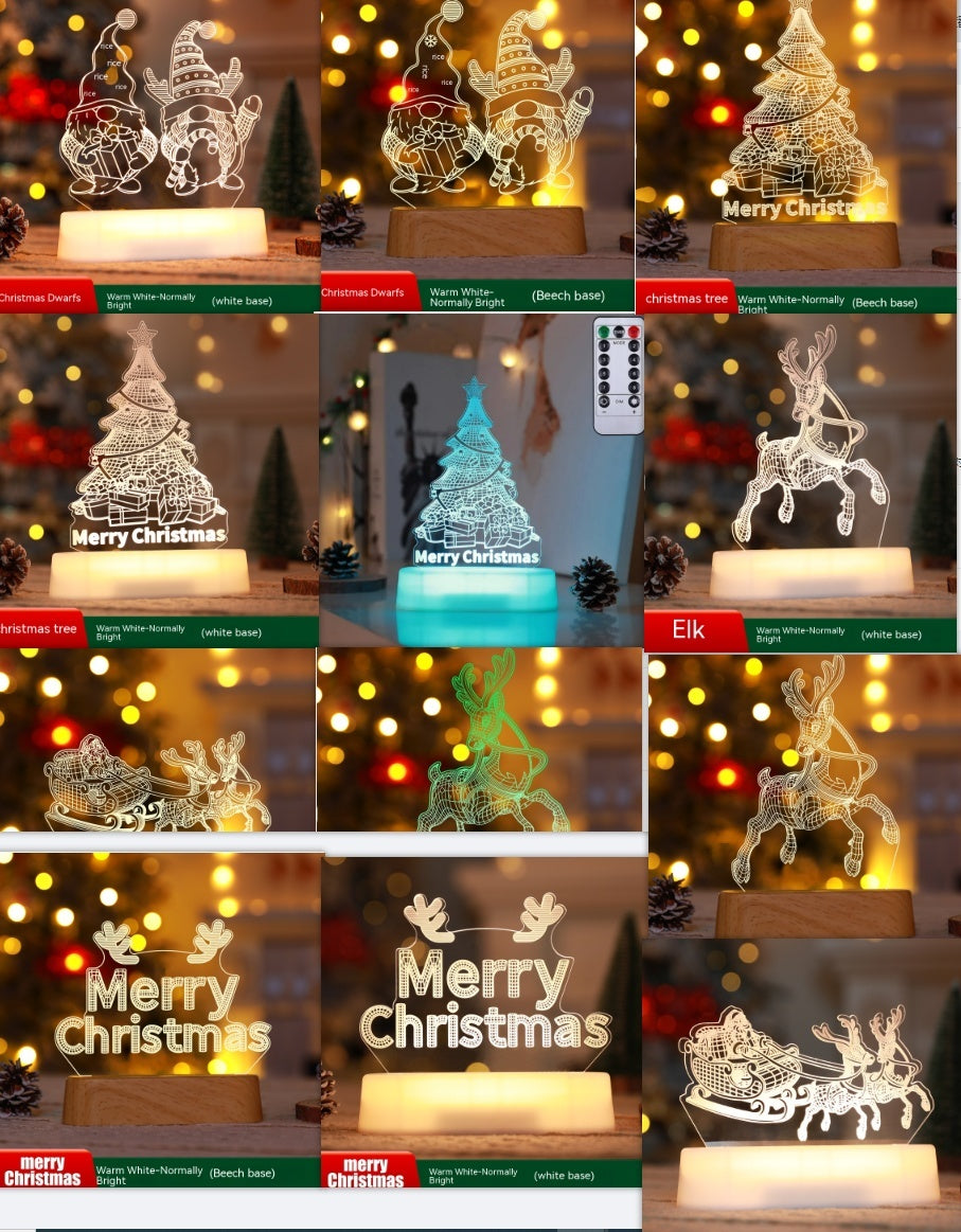 3D Christmas Acrylic LED Night Light - Holiday Decoration Lamp Kids Gift