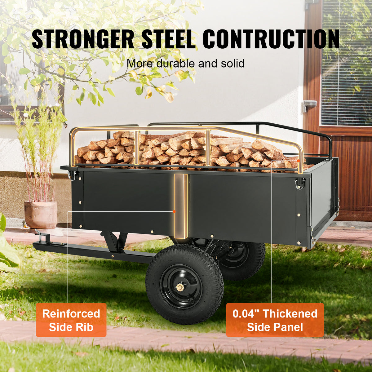 750 LB Lawn Tractor Dump Cart - 15 Cu Ft Heavy Duty Steel Trailer