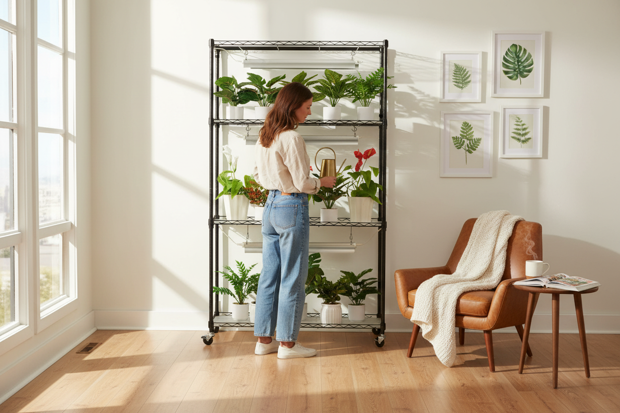 4-Tier Indoor Plant Stand with Full Spectrum Grow Lights