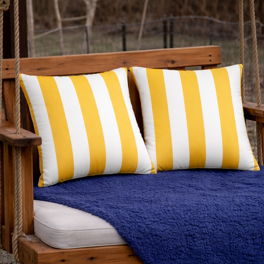18x18 in. Waterproof Outdoor Throw Pillows for Patio, Porch, and Poolside Seating, Wide Stripe, Set of 2, Green or Yellow