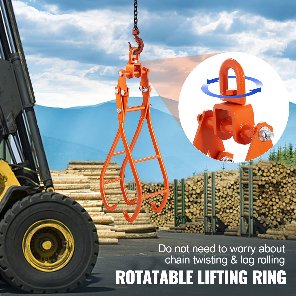 28-Inch 4-Claw Log Grapple Hook for Timber Handling, Orange