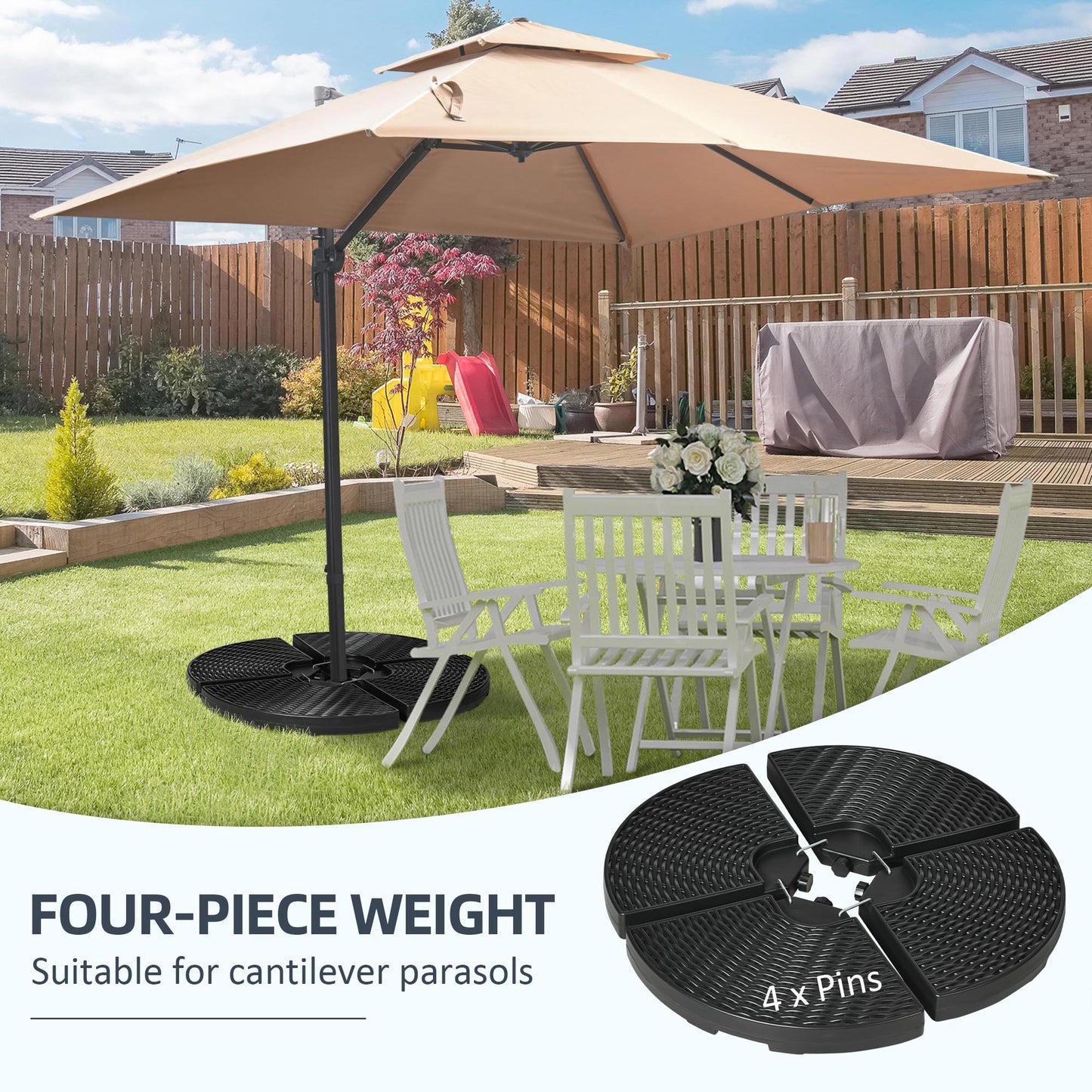 Cantilever Umbrella Base Weight Plates Set of 4 Fillable HDPE – Black