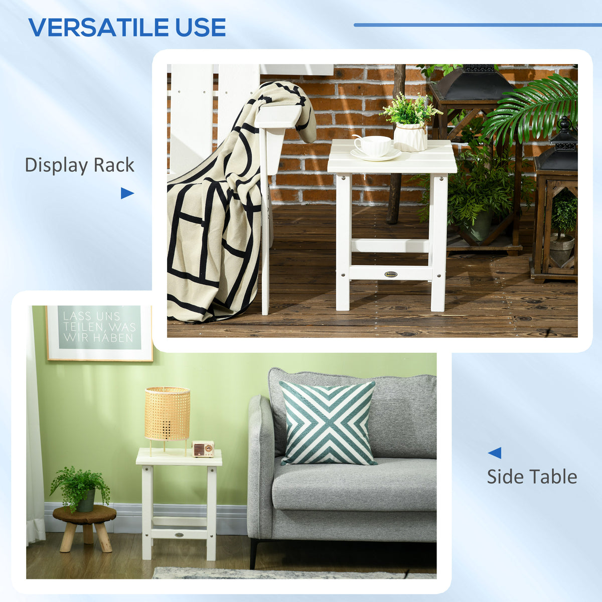 15" Square Outdoor HDPE Side Table, Weather Resistant, White - Rooted Supplies