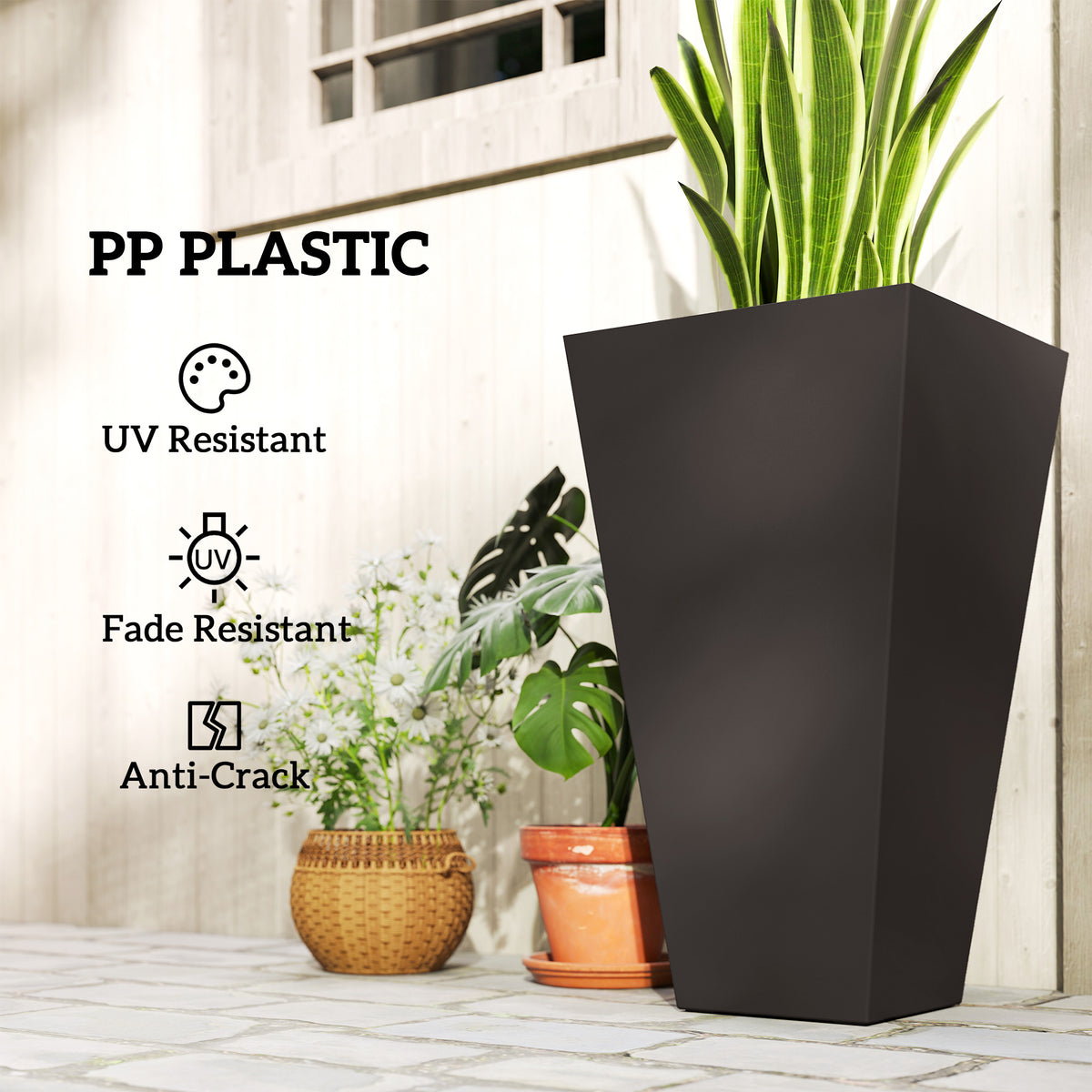 Tall Square Planter Set – Weather-Resistant PP, 3-Pack, 3 Colors