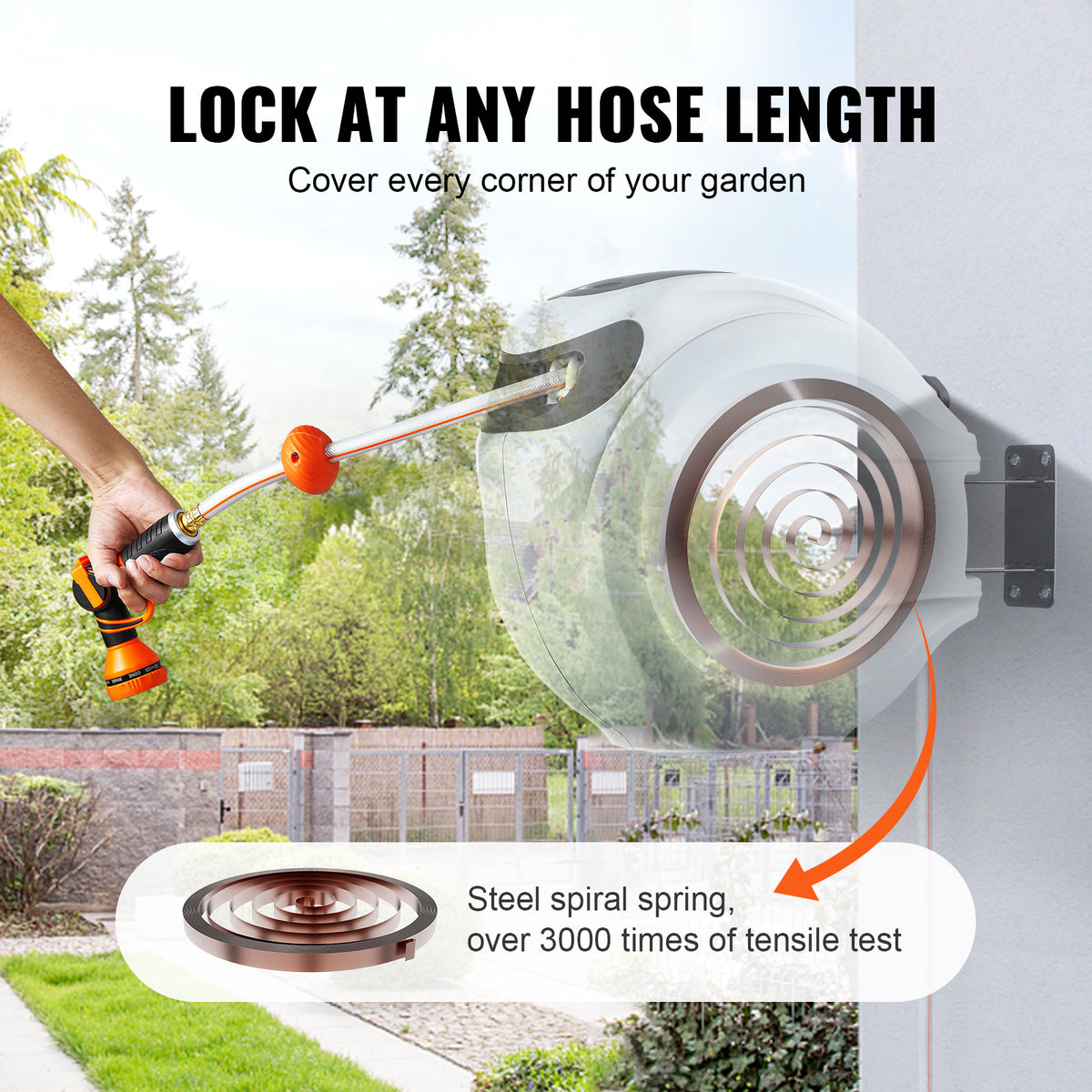 Retractable Hose Reel 100ft Auto Rewind Wall Mount with Nozzle