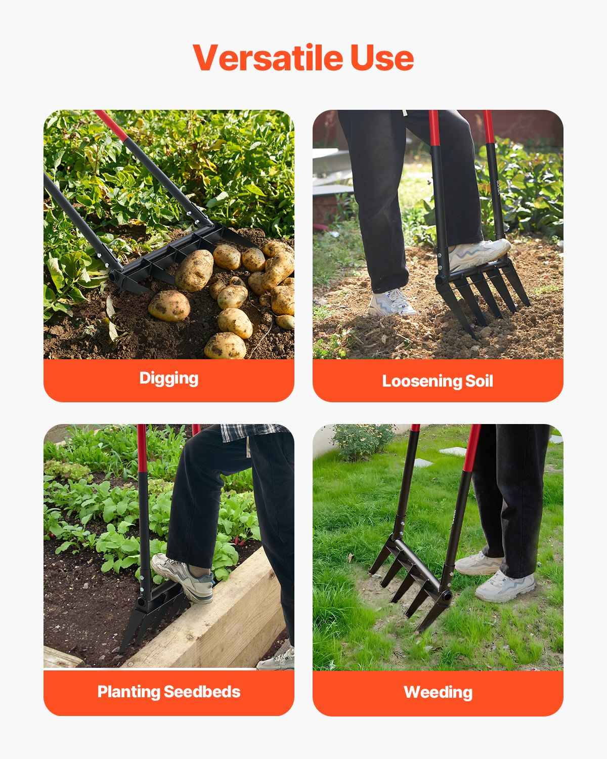 5-Tine Broadfork Garden Tool, Heavy-Duty Soil Cultivator