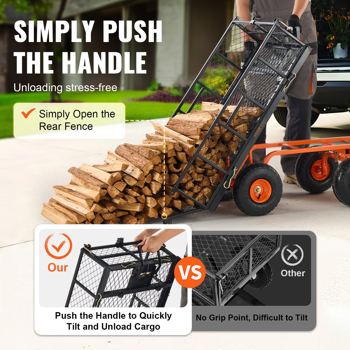400 LB Garden Dump Cart with 180° Adjustable Handle