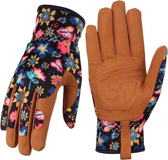 Floral Gardening Gloves with Microfiber Grip, One Size