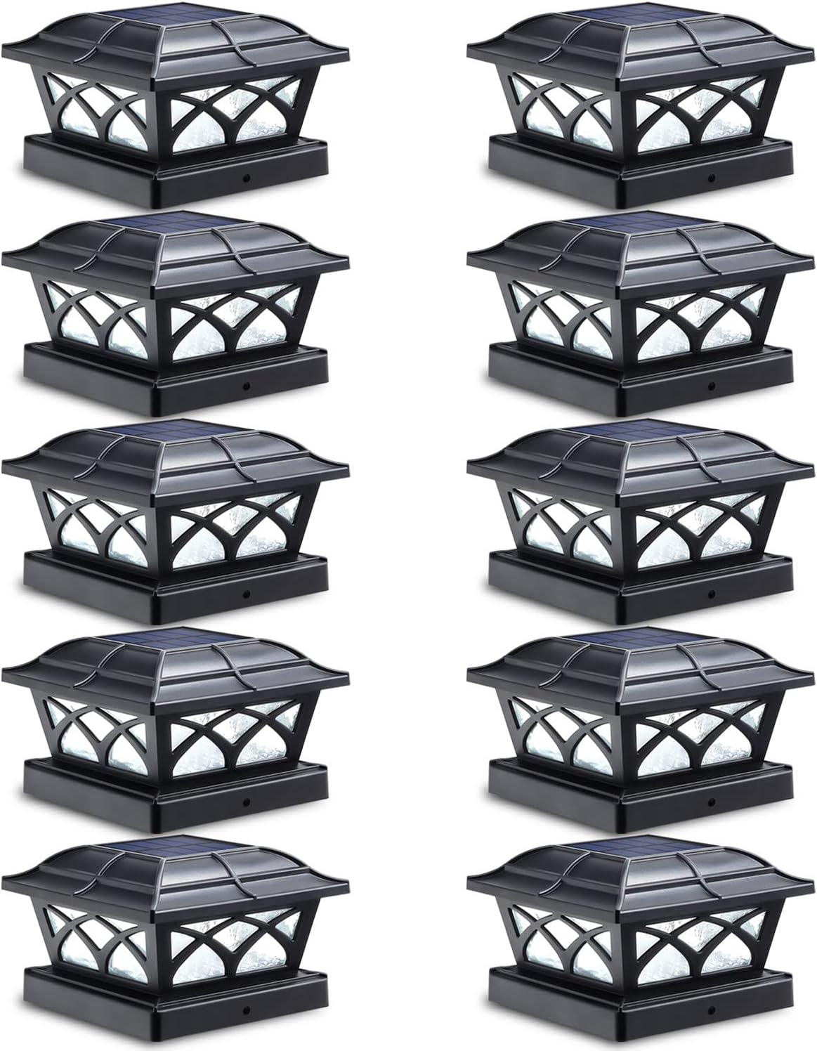Solar Post Cap Lights Outdoor Glass 2 Modes 8 Leds for 4X4 5X5 6X6 Posts Deck Fence Patio Decoration Warm White/Cool White Lighting Black (2 Pack)